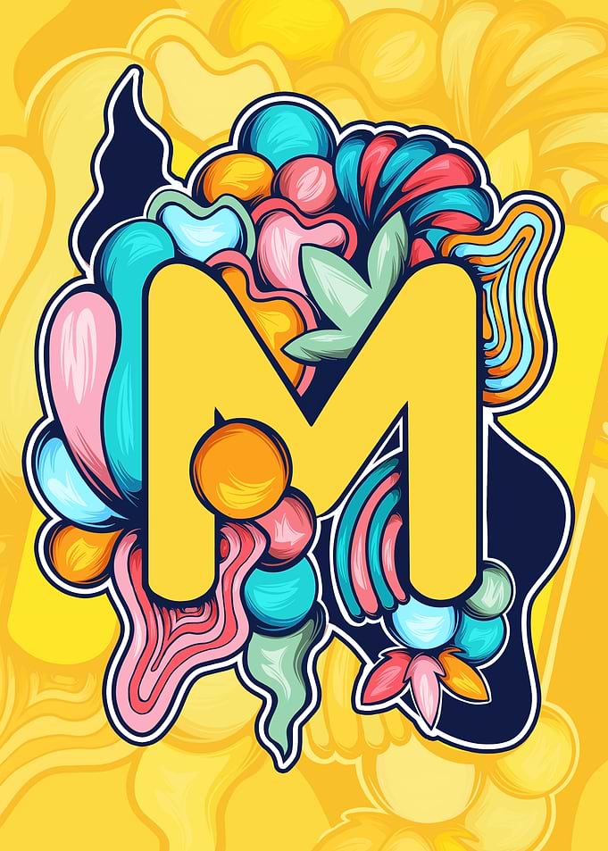 Letter M with Abstract Colorful Design