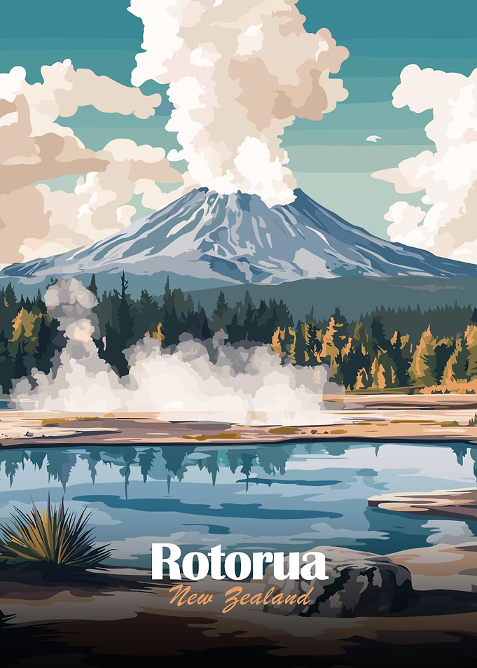 Rotorua New Zealand Travel Poster