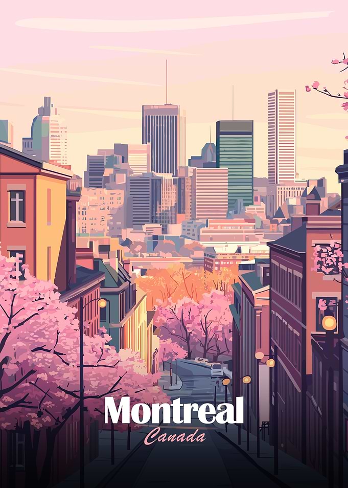 Montreal Canada Cityscape with Cherry Blossoms