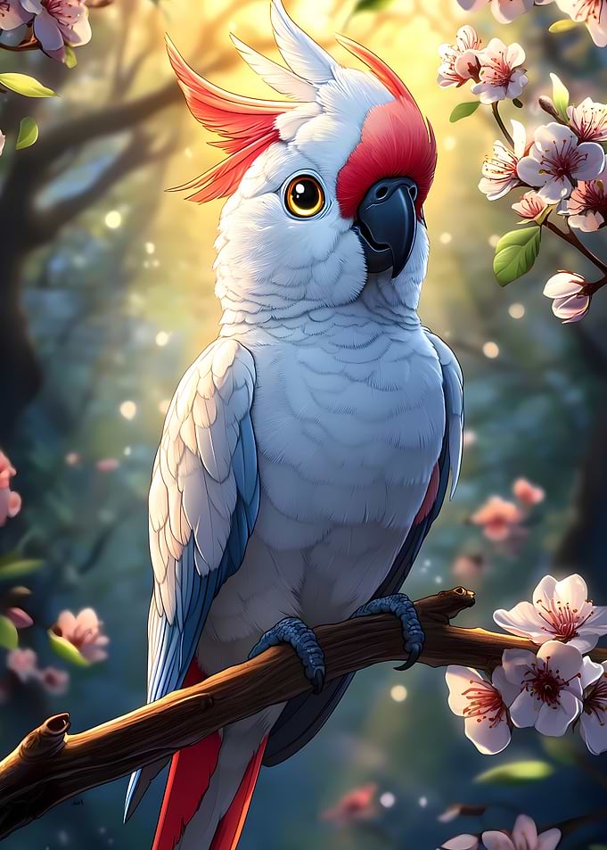 Cockatoo in Cherry Blossom Tree Animal