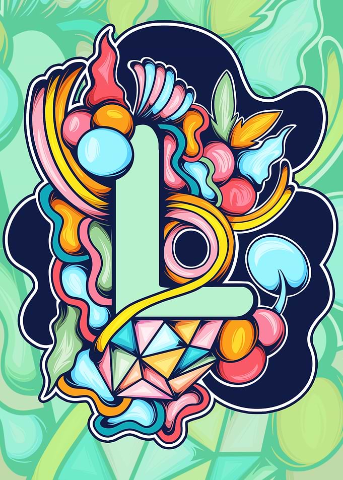Letter L with Abstract Floral Design