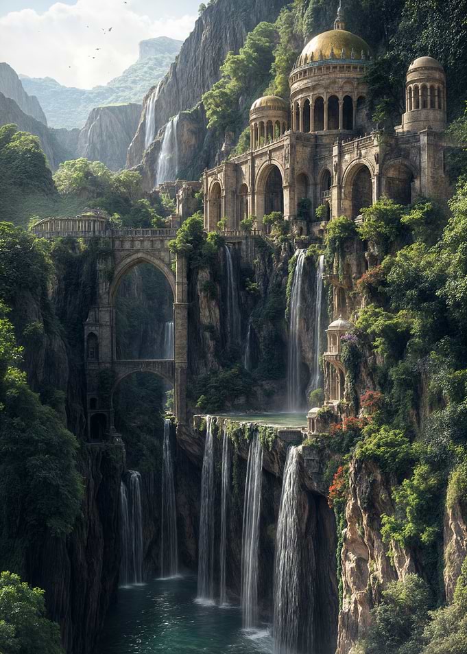 Waterfall Temple Landscape