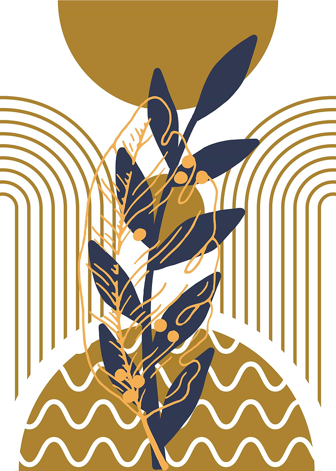 Abstract Botanical Art with Geometric Shapes