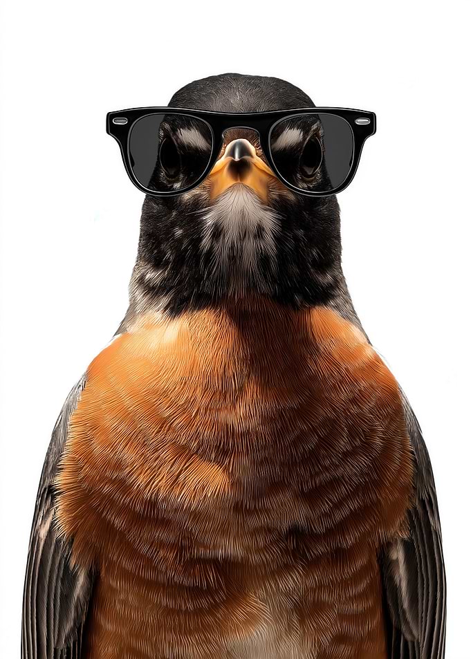 Cool American Robin with Sunglasses