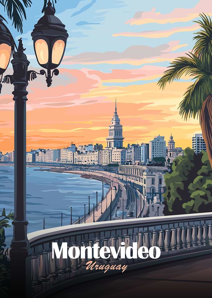 Montevideo Uruguay Cityscape Travel Poster Art