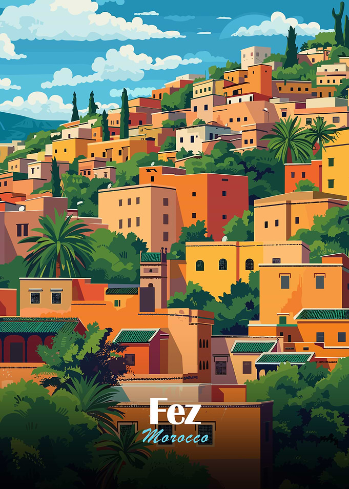 Fez, Morocco Cityscape Illustration