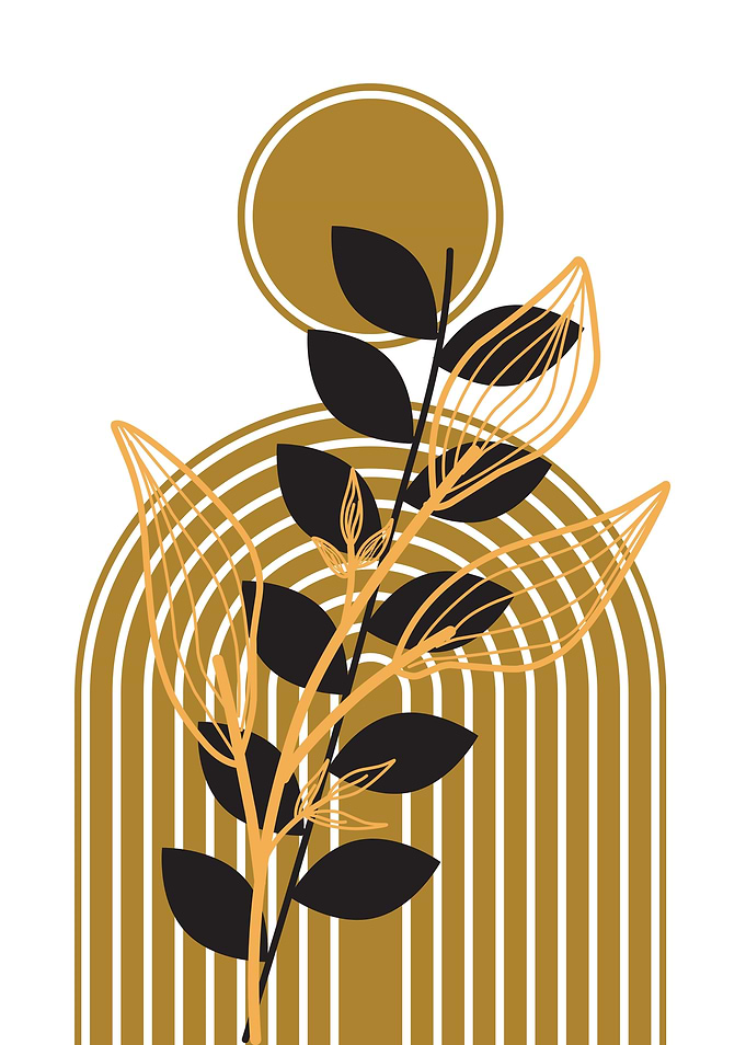 Minimalist Botanical Art with Geometric Shapes
