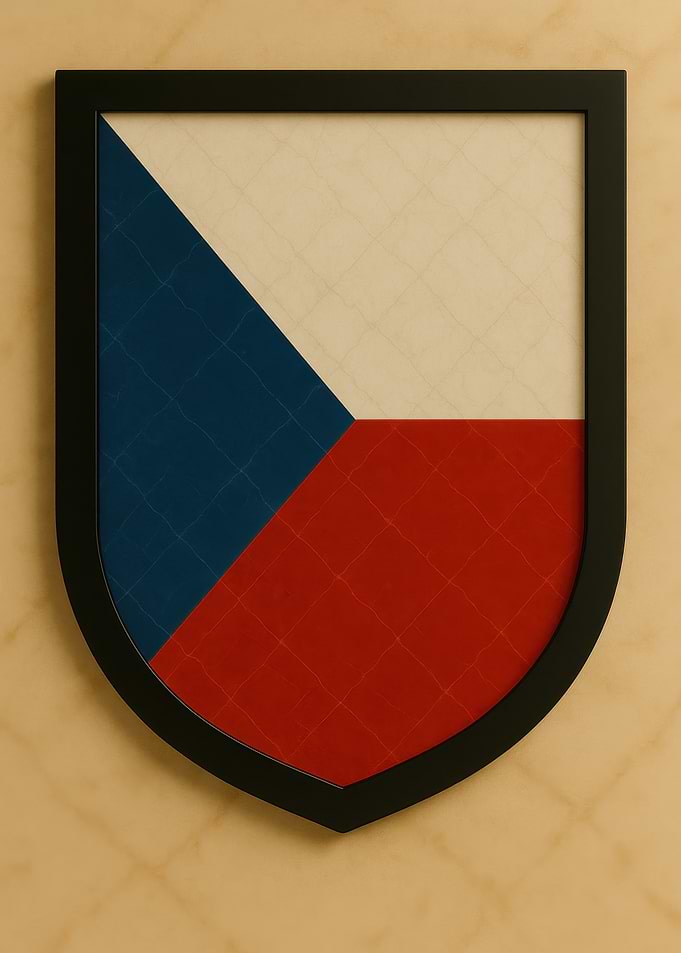Czech Republic Flag Shield Framed - Marble look