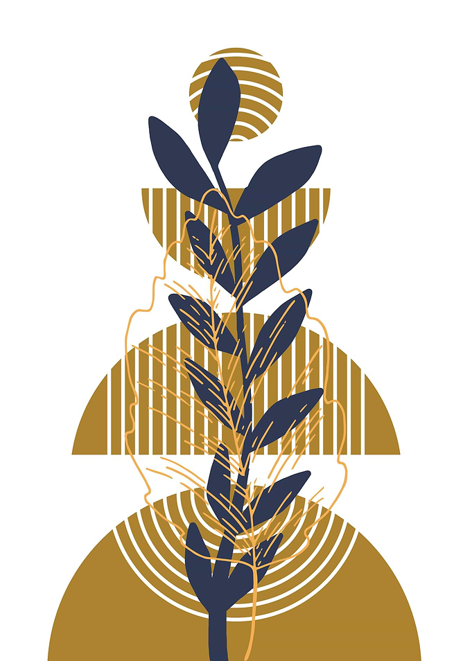Abstract Botanical Art with Geometric Shapes