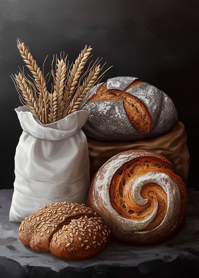 Still Life with Bread and Wheat