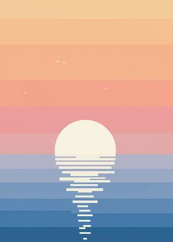 Pixelated Sunset Over Water