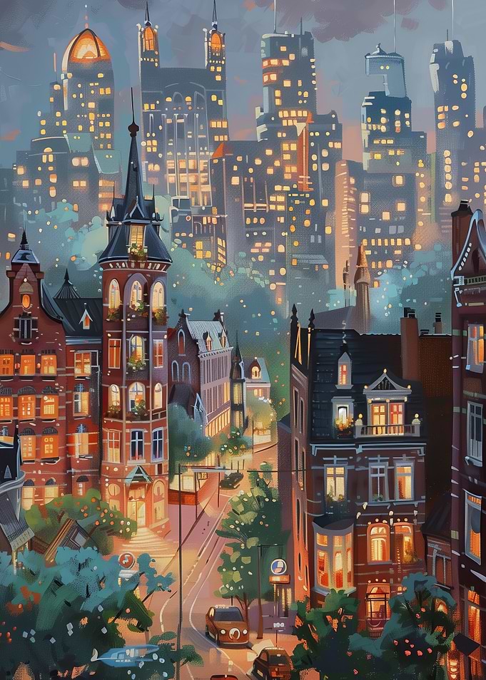 Cityscape at Dusk Painting