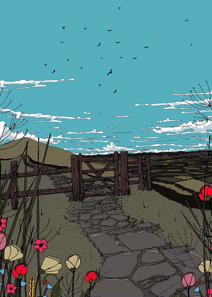 Rural Path with Gate and Flowers
