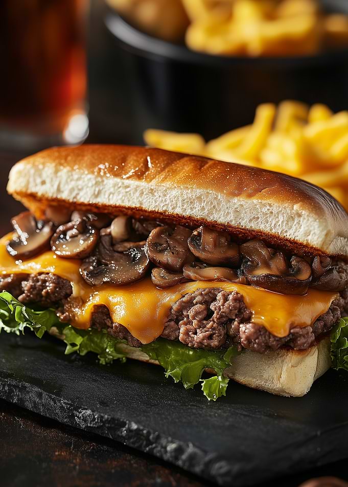 Mushroom Cheesesteak with Fries