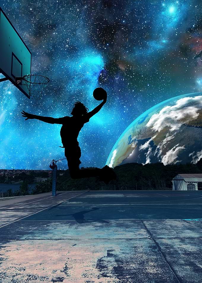 Basketball Player Dunking in Space