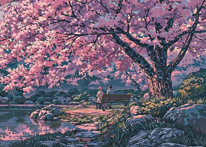 Cherry Blossom Park Scene
