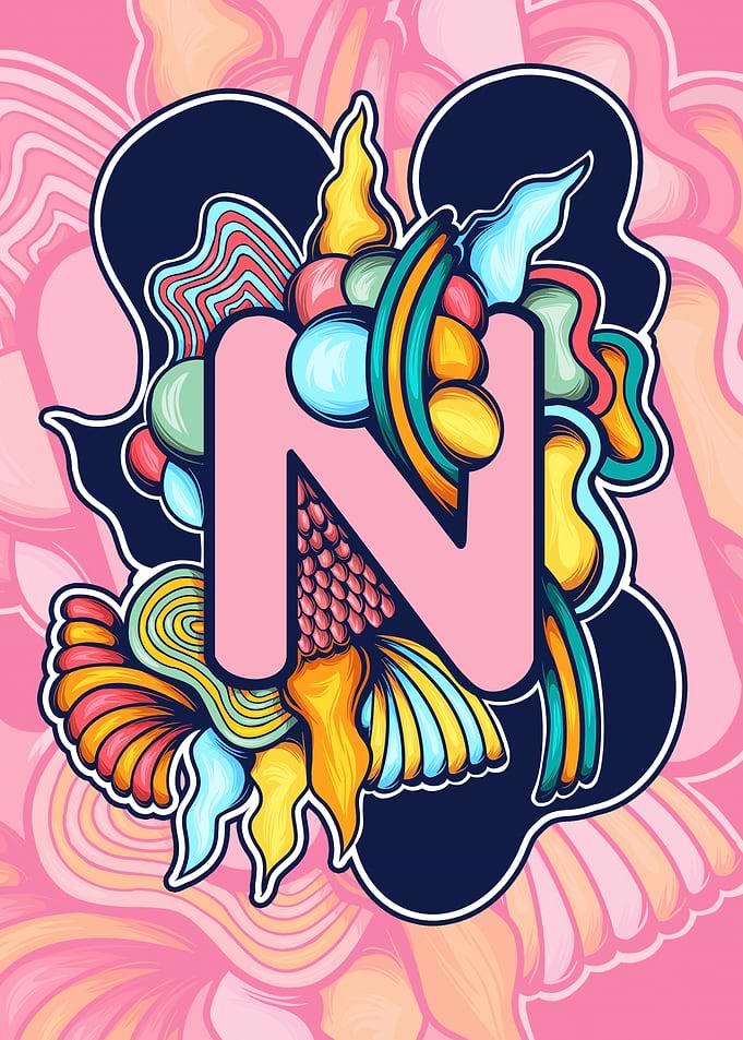 Letter N Psychedelic Art
