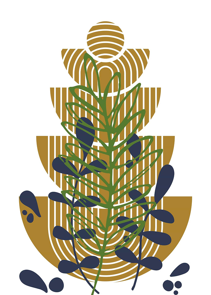 Abstract Botanical Art with Geometric Shapes