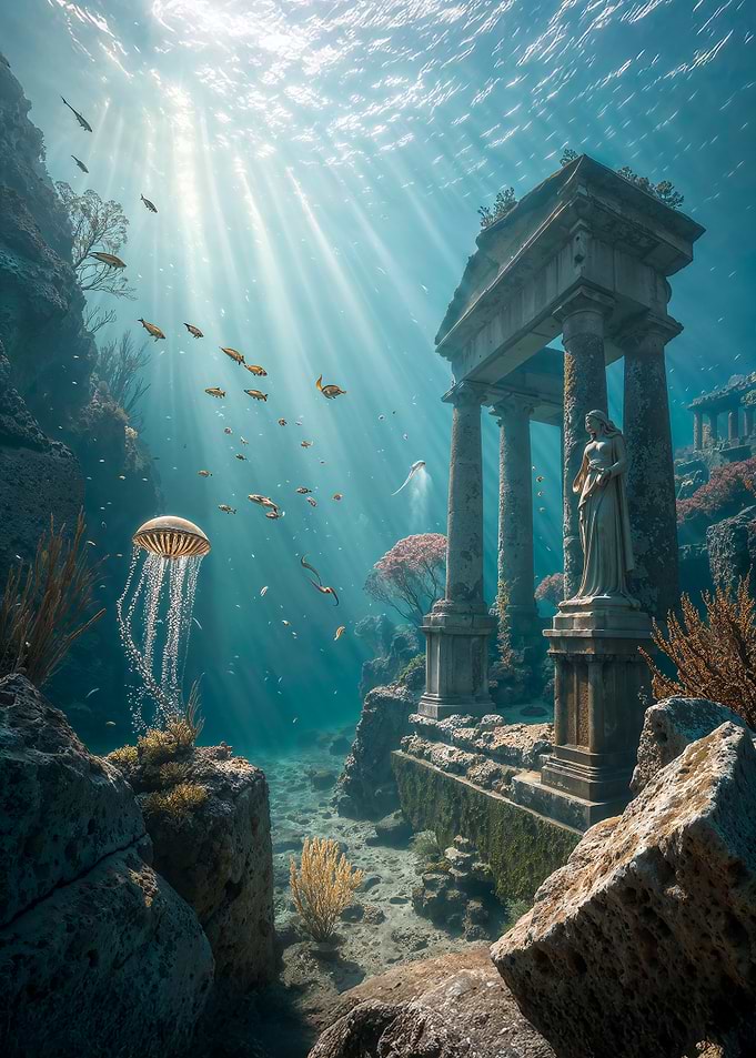 Underwater Ruins with Marine Life