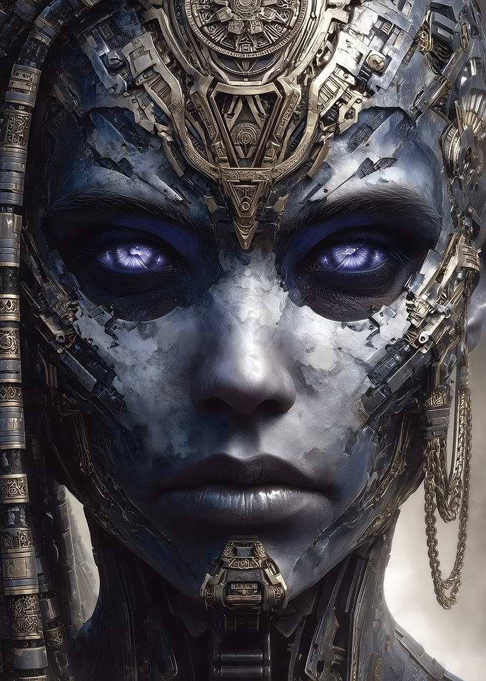 Cyberpunk Woman with Metallic Headdress