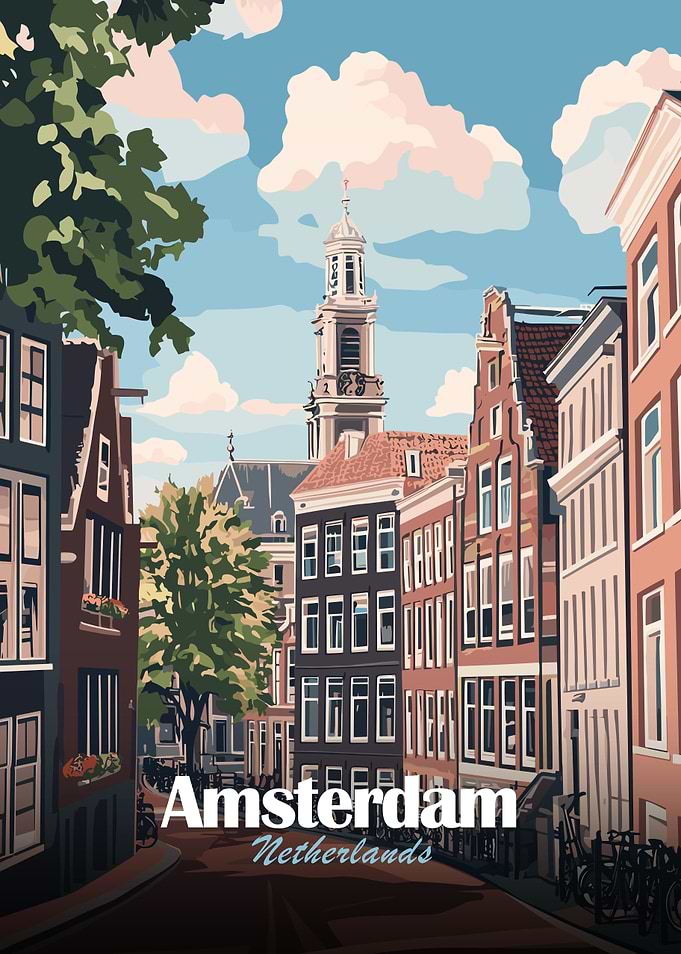 Amsterdam Netherlands Cityscape Illustration