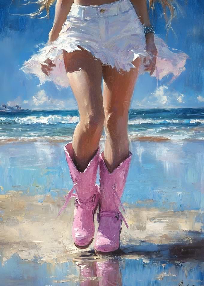 Pink Boots on the Beach Painting