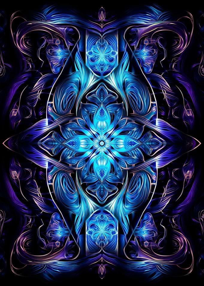 Abstract Blue and Purple Floral Mandala