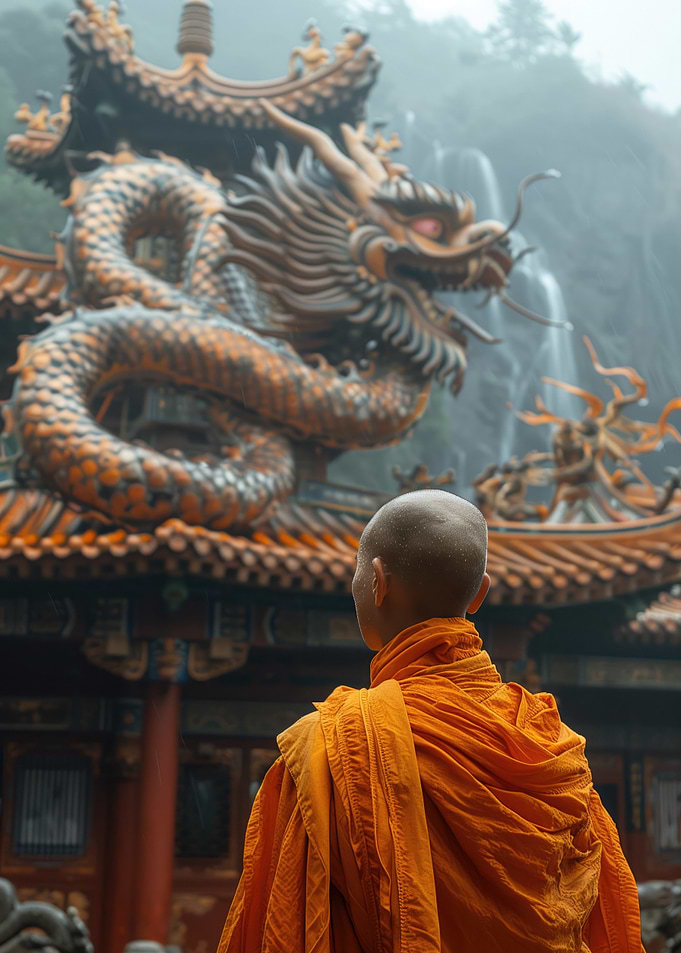 Monk and Dragon Statue