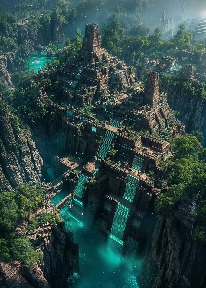 Futuristic Mayan Temple in Jungle Canyon