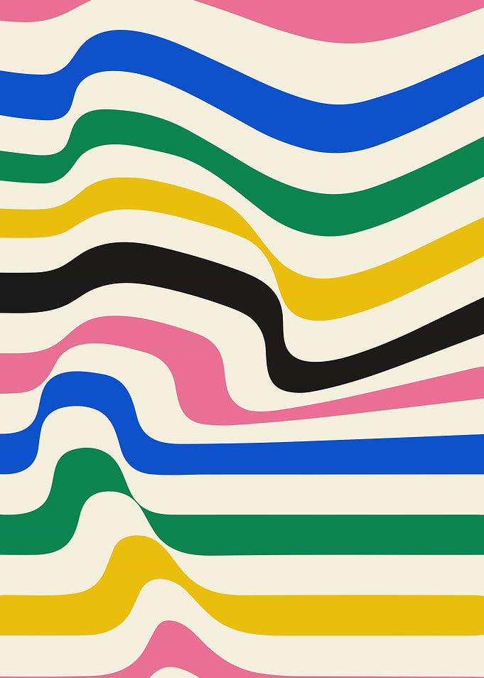 Bauhaus Abstract Wavy Colorful Stripes Pattern