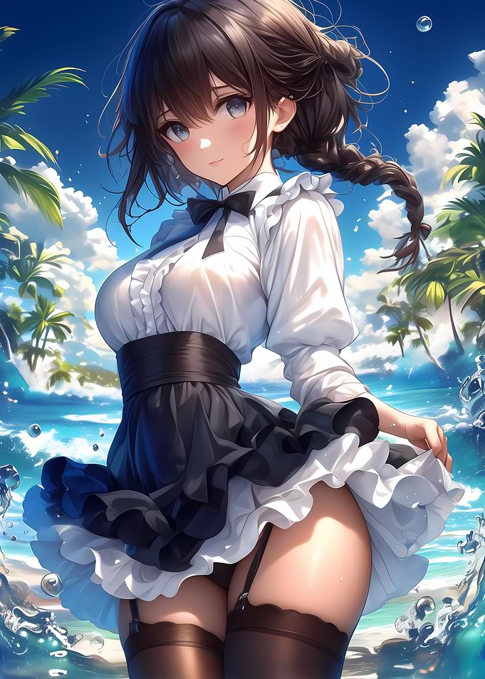 Anime Girl in Maid Outfit on Beach Cute