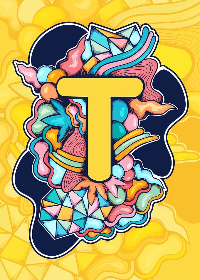 Letter T Abstract Doodle Art