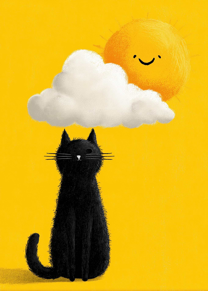 Black Cat Under Cloud and Sun