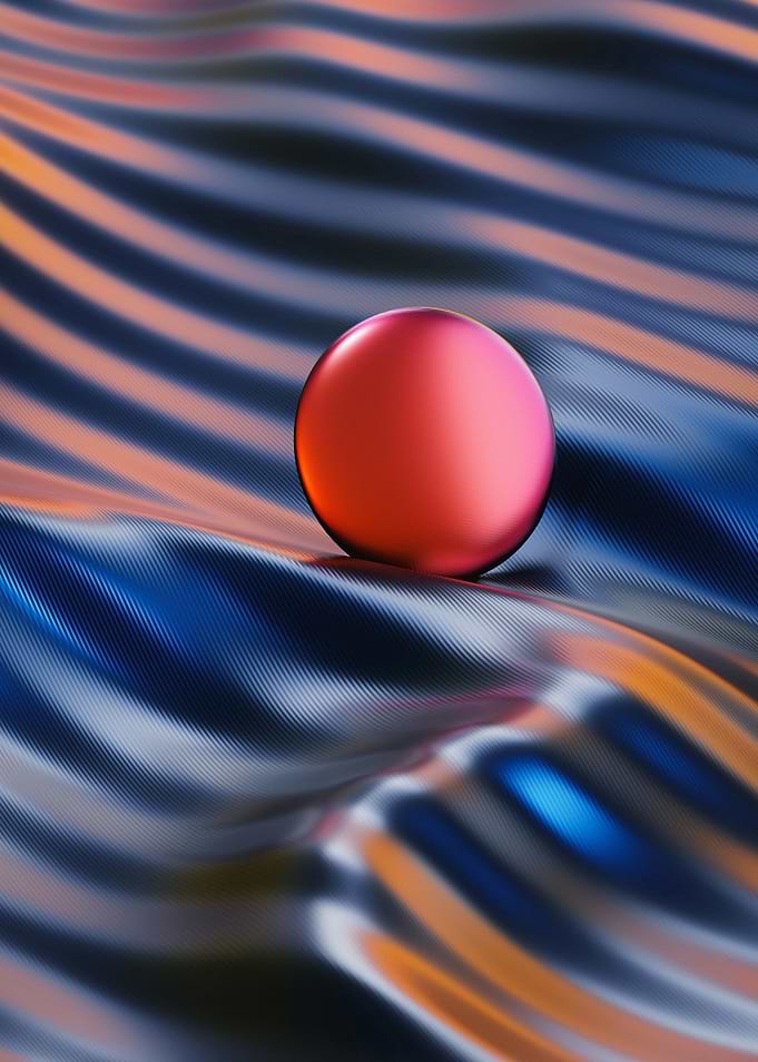 Abstract sphere on wavy colorful surface