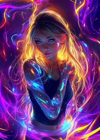 Glowing Girl with Neon Lights