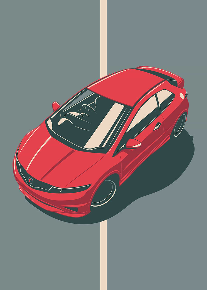 Red Civic Type R on Gray Background