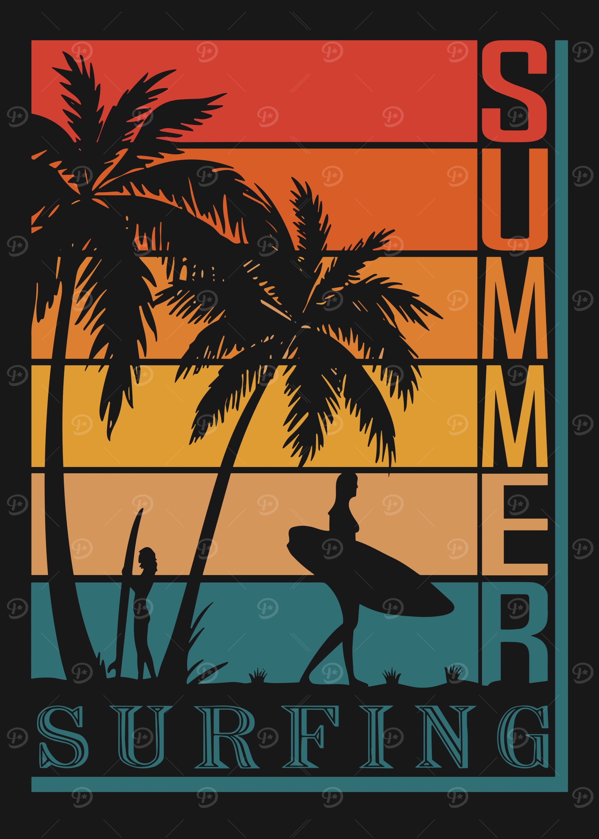 Summer Surfing Retro Graphic