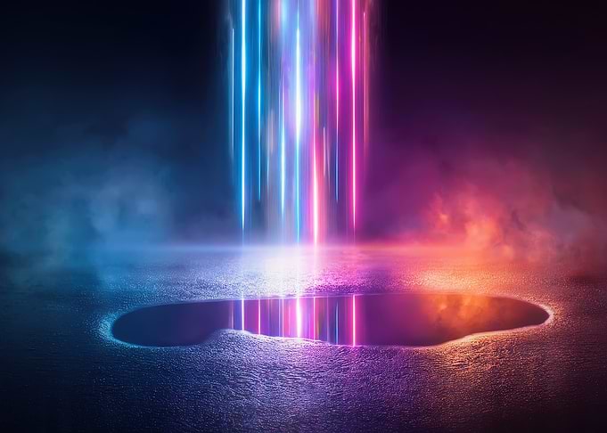 Neon Lights Reflecting in Puddle