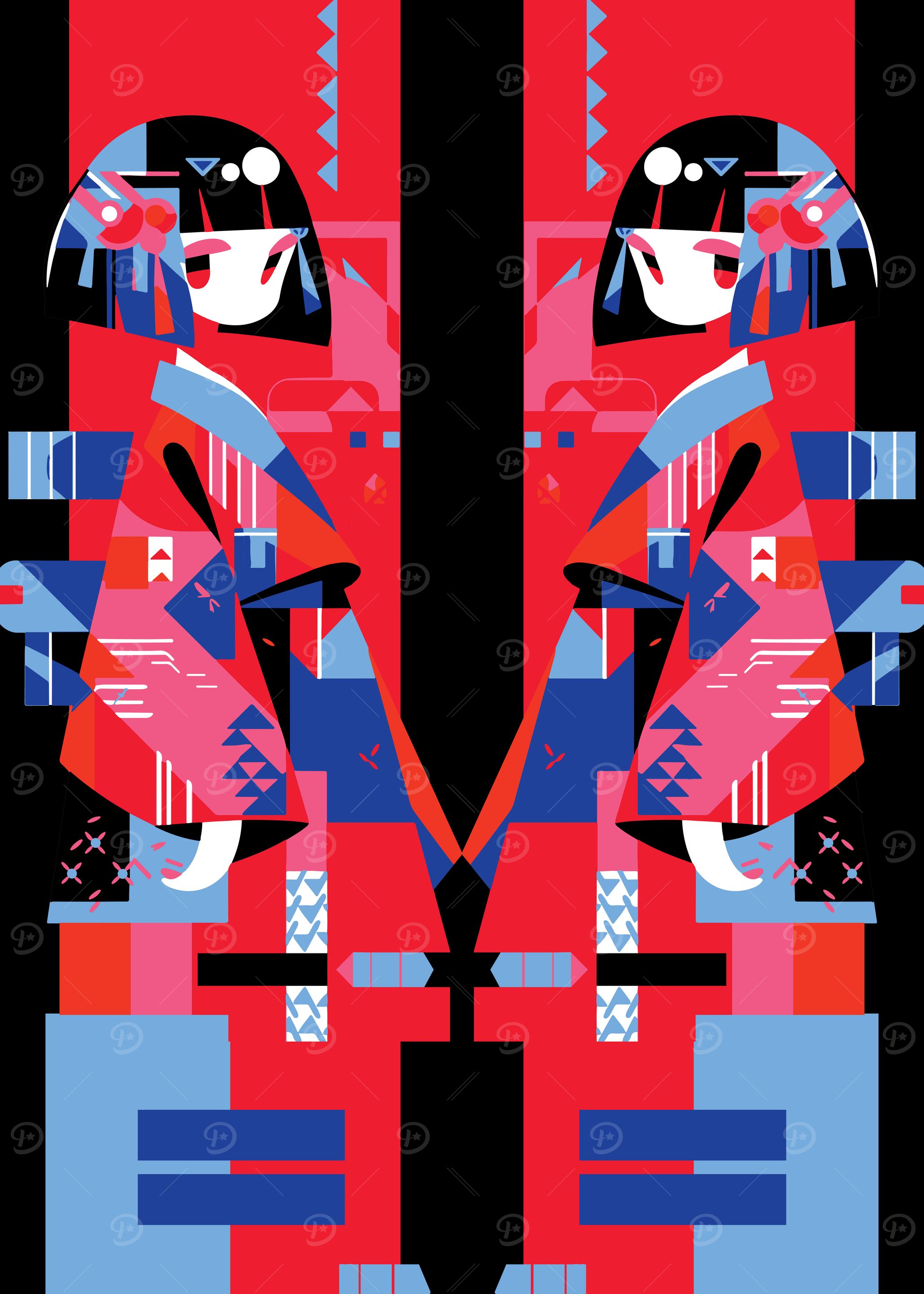 Geometric Kimono Figures