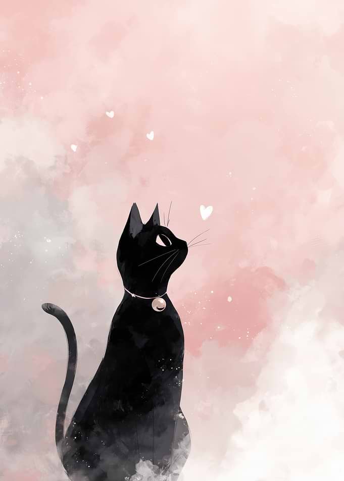 Black Cat with Hearts Digital Art