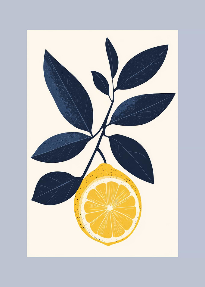 Lemon branch illustration | Modern Fruit Wall Art