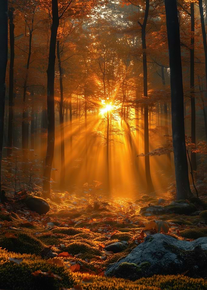 Sunlit Autumn Forest