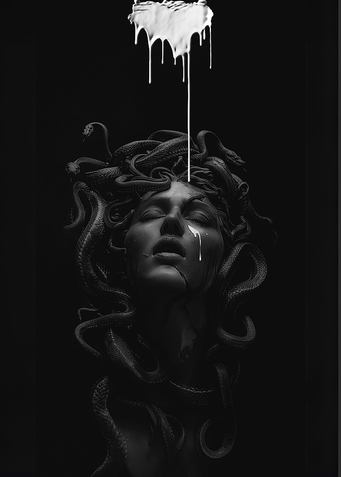 Medusa with White Paint Drip