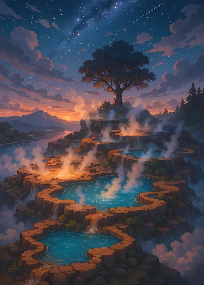 Steaming Hot Springs Under the Stars