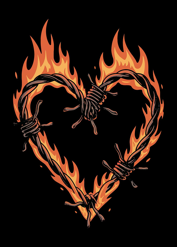 Flaming Barbed Wire Heart