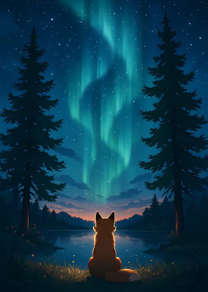 Fox watching the Northern Lights