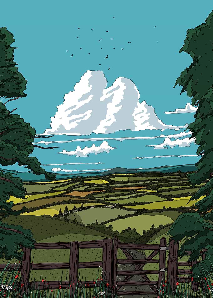 Pastoral Landscape with Gate and Clouds