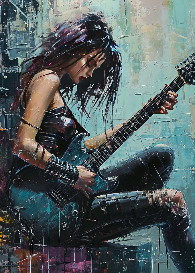 Guitarist Woman Painting
