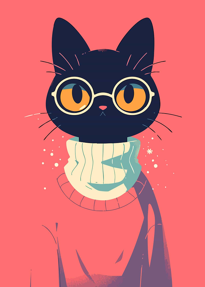 Cute Fashionable Kawaii Cat in Sweater Minimalist Pastel Art Illustration