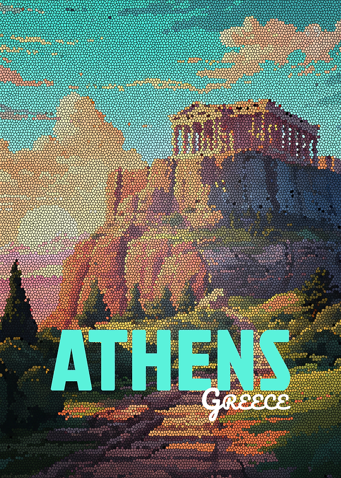 Athens Greece Mosaic Art Poster